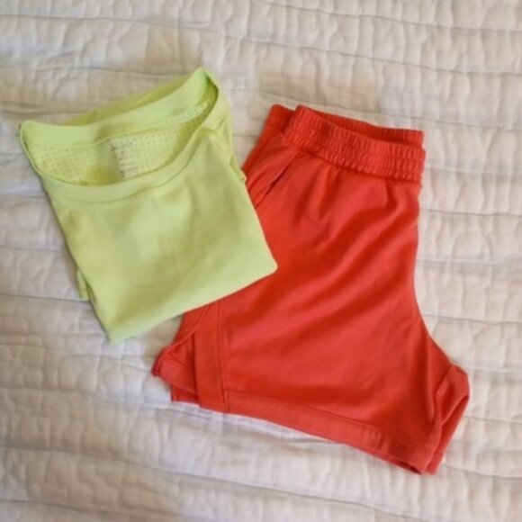Layer 8, Athletic Works Pants - Layer8 Lime Perforated Racerback Tank Top Athletic Works Coral Plus Shorts Set L
